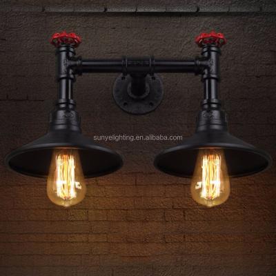 China Retro Style Indoor Industrial Steel Pipe Light Vintage Metal Water Pipe Wall Sconce Wall Light Double Lamp 2 Light for sale