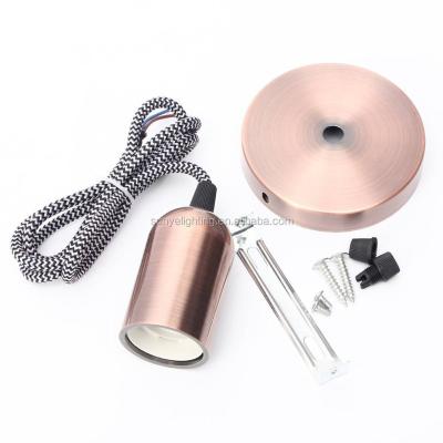 China E26/E27 Plastic Modern Copper Effect Ceiling Textile Rope Lamp Holder Hanging Light Fixture Kit (Polished Copper) for sale