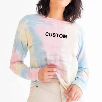 China Breathable Custom Designs Vintage Tie Dye Printed Long Sleeve T-Shirt Women Wholesale 100% Cotton From China for sale