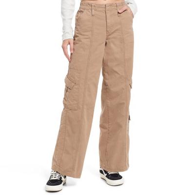 China Topshow Cotton Twill Fabric Zipper Casual Wide Waistband Women's 100% Low Leg Cargo Pants Breathable Bottom Cargo Pants for sale