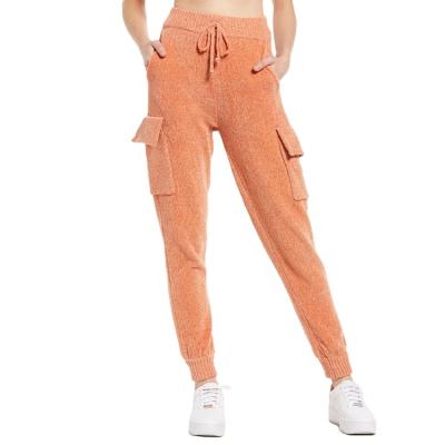 China OEM Breathable Custom Fuzzy Chenille Elevates Classic Joggers 100% Polyester Fabric With Adjustable Drawstring Waist Women Cargo Pants for sale