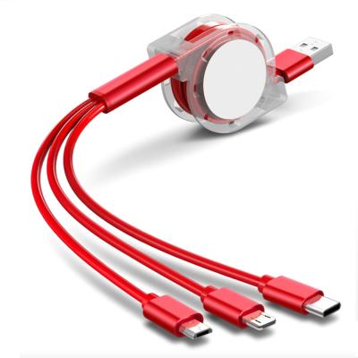 China MP3/MP4 Player Retractable 3 In 1 USB Flat Cable Charger Nylon Fabric 3in1 Charger Cable Leads Nylone Braided Cable For Iphone Andriod for sale