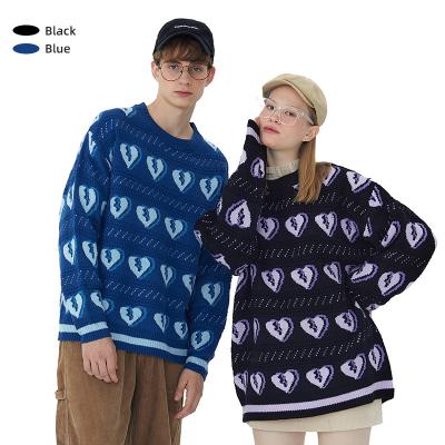 China Autumn And Winter Retro Anti-wrinkle Warm Love Sweater Casual Loose Men And Women Round Neck Sweater Tops Couples Long Sleeve Outfit for sale