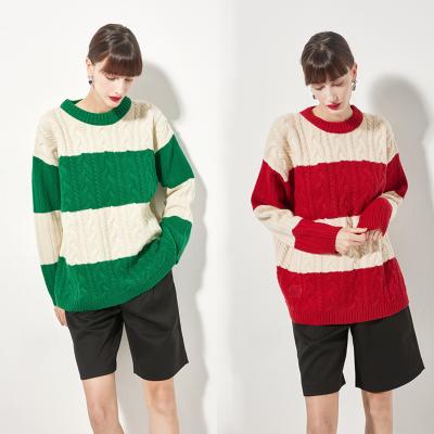 China Anti-wrinkle autumn and winter fashion retro color stripes simple casual loose knit sweater sweater simple elegant women's sweater for sale