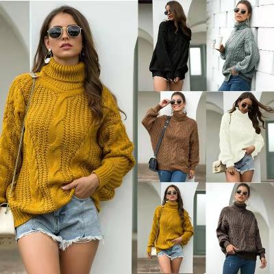 China Anti-Wrinkle OEM&ODM Knitted Oversized Pullover Sweater Fall And Winter Long Sleeve High Neck Women Vintage Casual Loose Custom Sweater for sale