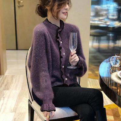 China Wholesale Custom Made Warm Anti-wrinkle Retro Anti-wrinkle Autumn and Winter Cardigan Straight Round Neck Jacket Ladies Vintage Sweater for sale