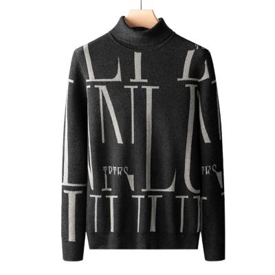 China Anti-wrinkle winter letters jacquard high-neck knitted base shirt fashion pullover long-sleeved heat thickening men's top sweater for sale