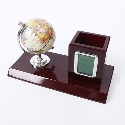 China Table Desk Organizer Pen Holder Wood Desk Organizer Business Gift Set Table Desk Globe With Pen Holder for sale