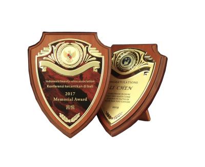 China Custom High Quality Empty Wooden Metal Plaque China Shield Military Shield Holder Award Trophy Wooden Plaque Plaque for sale