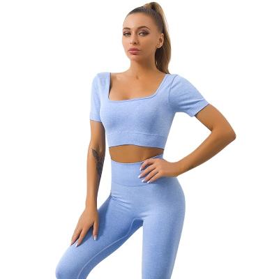 China Autumn New Breathable Spring And High Waist Seamless Knitted Fitness Short Sleeve Pants Hip Lift Yoga Suit for sale