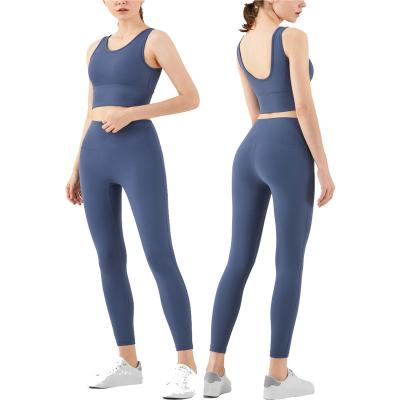 China New Spring and Summer Solid Color Exercise Fitness Sports Breathable Pants Invest Women's Yoga 2 Piece Set for sale