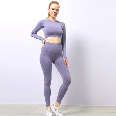 China Yoga Suit Women's Breathable Spring And Autumn Pants Solid Color Sports Long Sleeve Super Elastic Clothes for sale