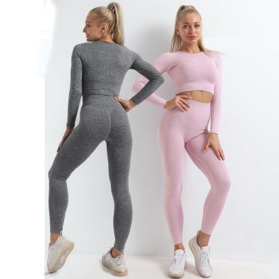 China Ladies Breathable Sports Suits Yoga Wear Knitted Hip Lift Elastic Fitness Long Sleeve Seamless Quick Dry Tights for sale