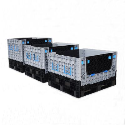 China 700 Liter Euro Single Faced Collapsible Collapsible Plastic Pallet Box With Side Doors for sale