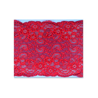 China Viable Cheap Chemical Embroidered Red Lace Fabric Flower Lace Trim In Shantou Factory For Sexy Red Lingerie for sale