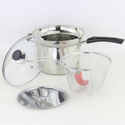 China Stocked Stainless Steel Noodle Pot With Steamer Strainer Kitchenware Noodle Pot for sale