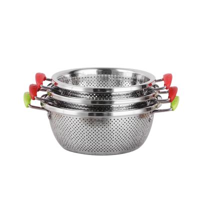 China Sustainable Multifunctional Rice Colander Stainless Steel Basket With Silicone Handle For Kitchen for sale