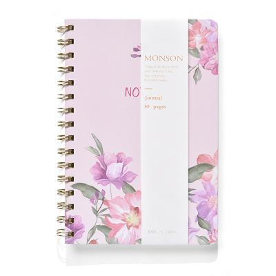 China Custom Made Custom Spiral Notebook Cover A5 Floral Design Spiral Notebook with Elastic Band Closure for School Office for sale