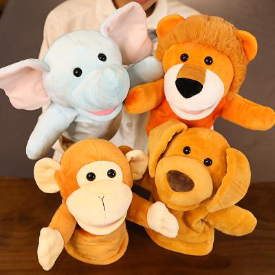 China Plush Customized Kids Hand Puppets With Working Lion Monkey Elephant Shaped Dog Zoo Plush Friends Open Mouth Stuffed Hand Puppets for sale