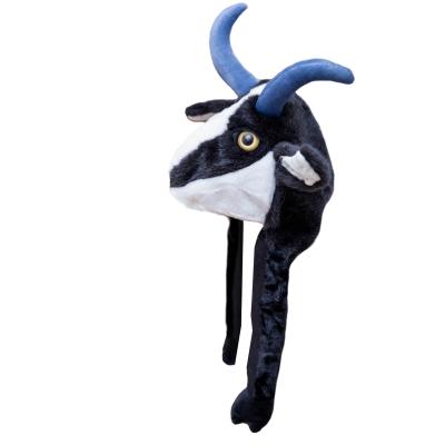 China Free Sample Cute Soft Plush Animal Hat For Kids Home Party Customize Cow Hat Winter Kids Plush Sheep Antelope Stuffed Warm Hat for sale