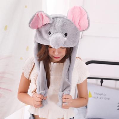 China Free Sample Plush Jumping Ear Flap Animal Hat With Paws Stuffed Animal Kids Plush Hat Funny Animal Shaped Hat With Movable Ears for sale