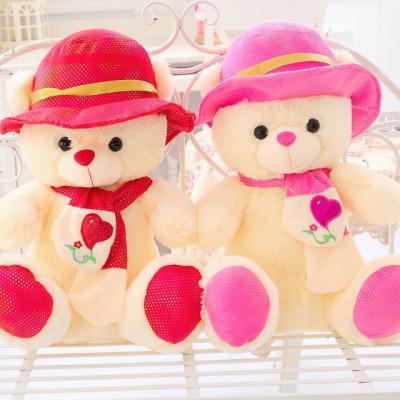 China Free Sample Custom Plush Red Pink Teddy Bear With Scarf And Hat Valentine Plush Teddy Bear With Heart For Girlfriend for sale