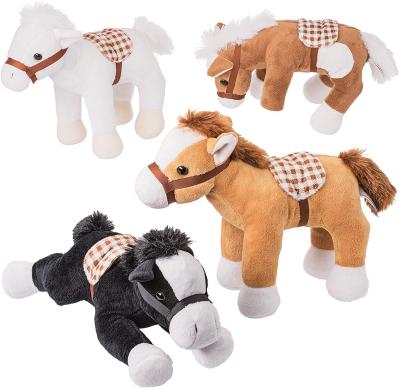 China Promotional Stuffed Plush Stuffed Animal Horse Toys With Custom Logo Soft Plush Stuffed Animal Farm Animal Toys Black White Brown Horses for sale