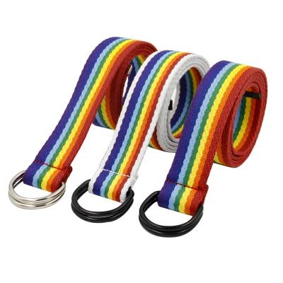 China New IRON Rainbow Double Ring Buckle Canvas Belt Student Leisure Belt for sale