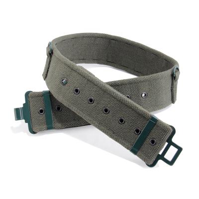 China IRON High Quality Metal Military Accessories Cotton Band Light Green Woven Military Belt for sale