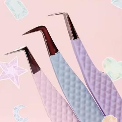 China Eyelash Extension Custom LOGO 45 Stainless Steel Lash Print Eyelash Extension Tweezers 75 90 Degree Pale Pink Tweezers Grafting Tweezers for sale