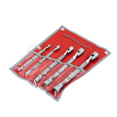 China 5pcs Double Flex Socket Wrench Set 5pcs Double Cable E Type Socket Wrench Set With Pouch Bag for sale