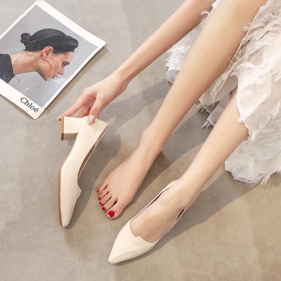 China Breathable Breathable Shallow Mouth Women's Casual Shoes Flat-Heeled All-match Shoes Female Pointed Thick Heel Single Shoes for sale