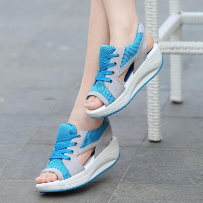 China Round Women Sandals Female Shoes Comfortable Summer Wedge Sandals Ladies Lace Up Flat Sandals Sandalias for sale