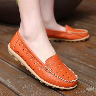 China Genuine Leather Flat Brand Shoes Woman Cutout Loafers Slip On Breathable Ballet Ballerina Flats for sale