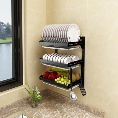 China Sustainable Multifunction Wall Mounted 3 Layer Stainless Steel Dish Storage Rack for sale