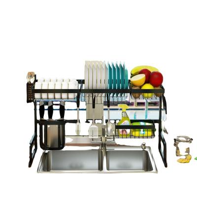 China Durable Step Save Stainless Steel Single-Slot Double Layer Kitchen Dish Rack Over Sink for sale