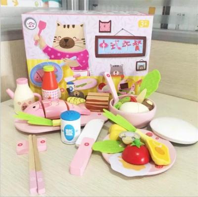 China Eco-Friendly Material Children Pretend Game Cook Magnetic Chinese Lunch Simulation Cooking Toys Food Wooden Kitchen for sale