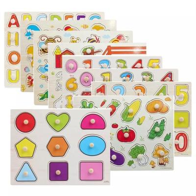 China Eco-Friendly Material Alphabet and Number Baby Learning Education Kid Wooden Jigsaw Toy Animal Fruit Toy Wooden Jigsaw Alphabet for sale