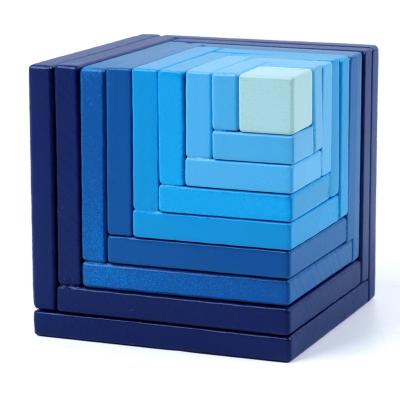 China Eco-friendly Material Other High Quality Wooden Toy Box Blue Cube Box Montessori Toy Baby Rainbow Building Blocks Kids Educational Toys for sale