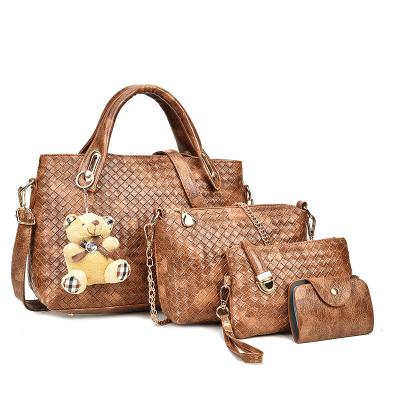 China New high quality 2022 woven bear four pieces of women's handbag women's ladies bags handbag set for sale