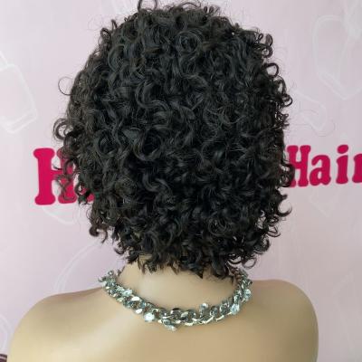 China Handmade Weft Short Curly Ombre Hair Pixie Cut Brown Blonde Pixie Cut Wig Pixie Cut Women's Wig New Popular Short Pixie Cut Curly Lace Wig for sale