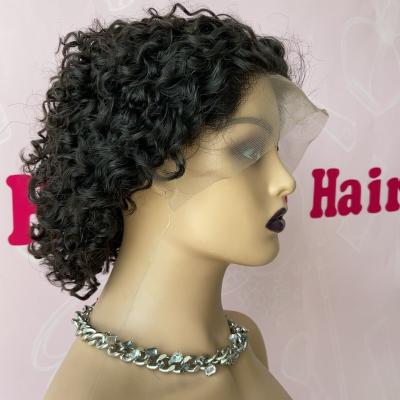 China Peruvian Handmade Glueless Lead Weft Wigs Lace Front Pixie Hair Wigs Color Curly Pixie Cut 13x4 Lace Frontal Pixie Wig With Baby Hair for sale