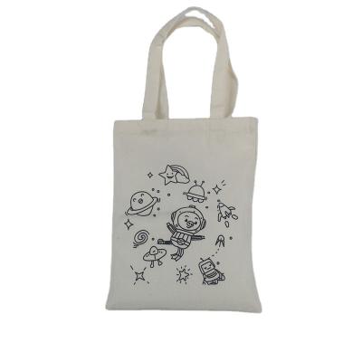 China Promotional Custom Blank Hot Painting Cotton Recyclable Tote Bag Kids Drawing Bags DIY Canvas Tote Bag Sale With Pens for sale