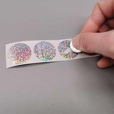 China Custom Logo Round Shape Printed 1 Inch Square Scratch Off Metallic Silver Hologram Label Stickers for sale