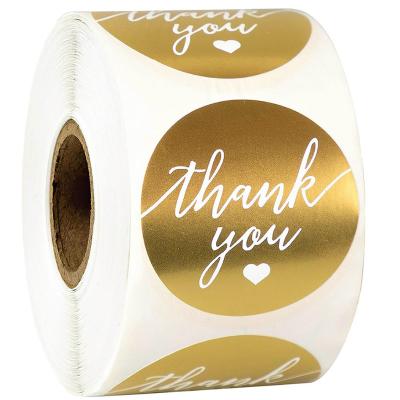 China Custom Gold Foil Logo Sticker Transparent Vinyl Label Die Cut Sticker Clear Thank You Round Sticker Printing for sale