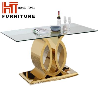 China Stainless Steel Adjustable Home Furniture Modern Design Dining Room Furniture Set (Size) Glass Top Dining Table for sale