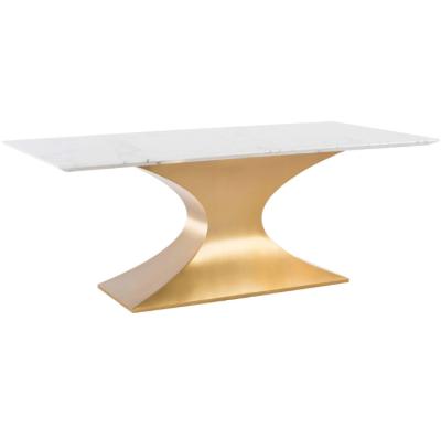 China Chrome Polished Adjustable Real Marble Gold Stainless Steel Base Faux Marble White Glass Brushed Dining Table Set (Size) for sale