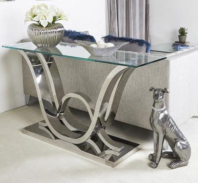 China Adjustable (height) chromed metal curved base and clear glass console table for sale