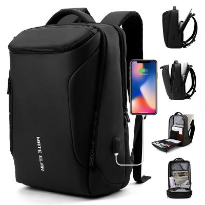 China With Wholesale PU Leather Bag Fashion USB Fashion Anti-theft Business Laptop Backpack With Usb Charging Port for sale