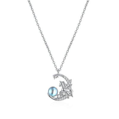 China Natural Star Stone S925 Sterling Silver Starry Moon Necklace Unicorn Moonlight Stone Lock Bone Europe and America Sky Chain Female Fantasy Design for sale